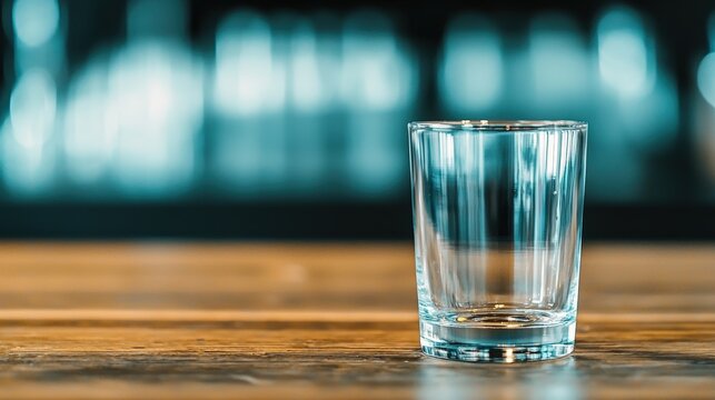 Empty Glass on Wooden Table in Restaurant Bar Setting