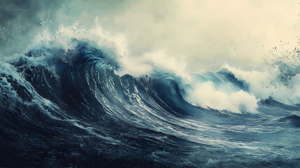 Fototapeta premium Great blue ocean wave as japanese vintage style illustration. Vintage. Illustration