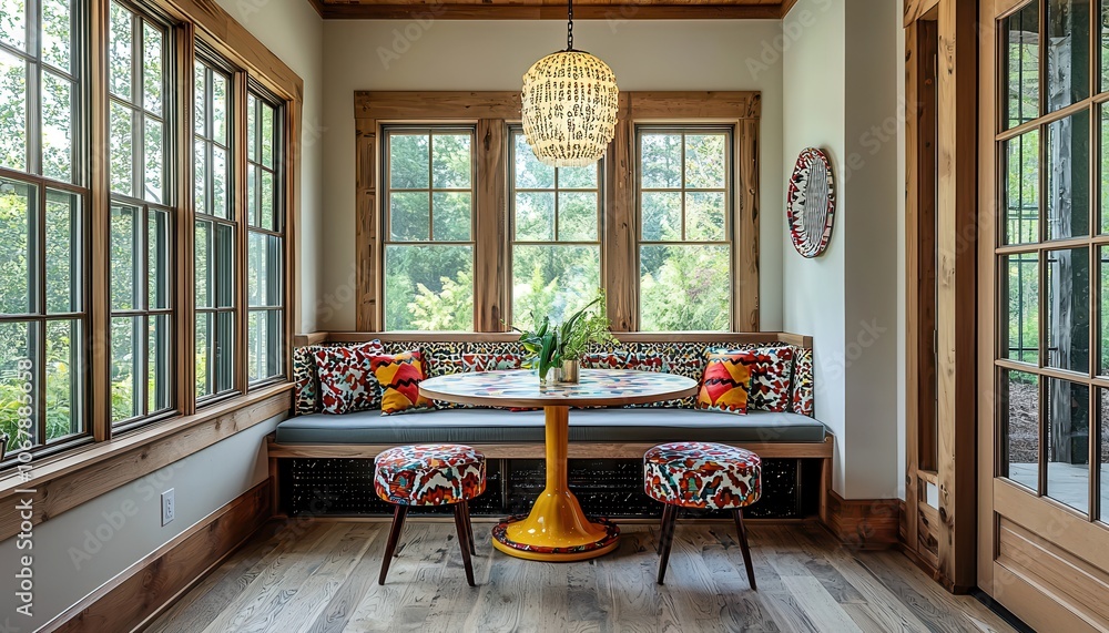 Poster inviting breakfast nook with retro design elements
