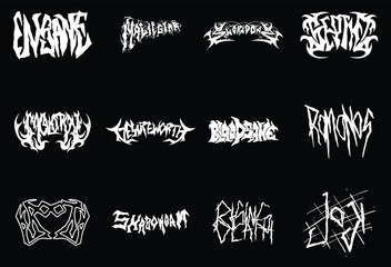 Wicked text typography hardcore metal style collection illustration vector clip art poster element t shirt design editable