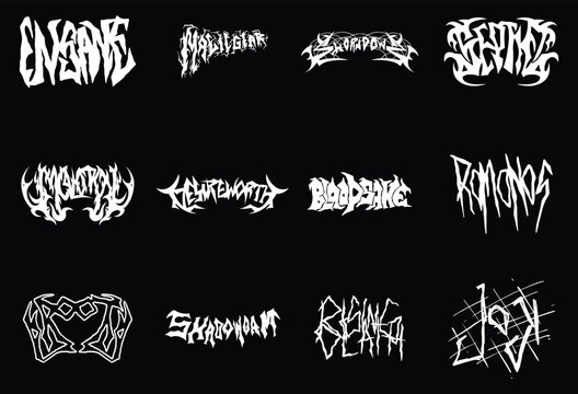 Wicked text typography hardcore metal style collection illustration vector clip art poster element t shirt design editable