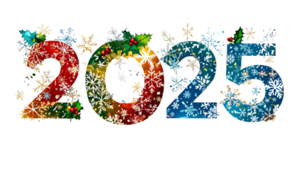 2025 with festive decoration white isolate background.