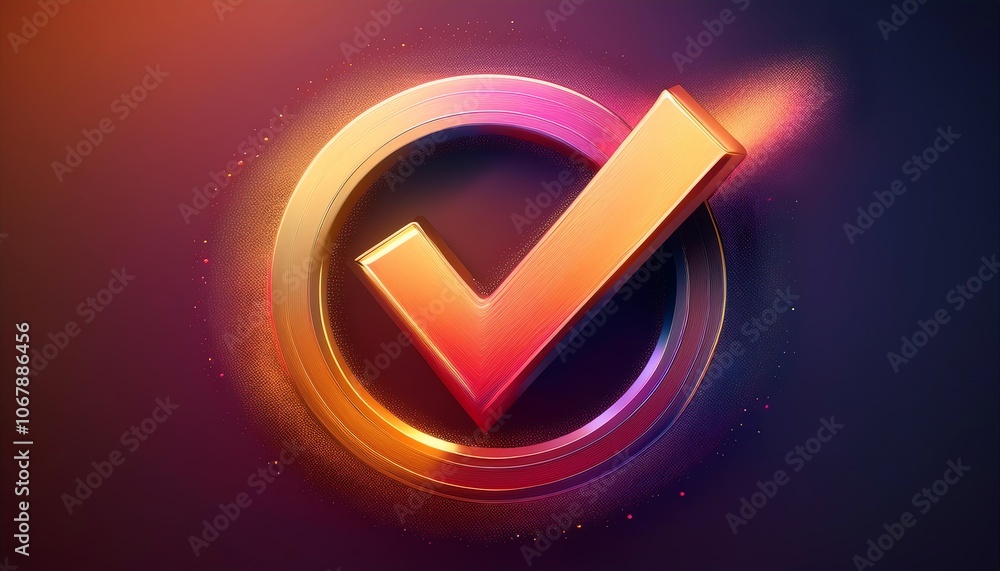Poster a colorful checkmark icon with a gradient finish, symbolizing approval and success, set against a da