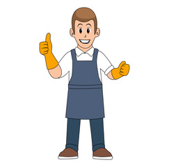 Cartoon Man Cleaning Service Vector Illustration