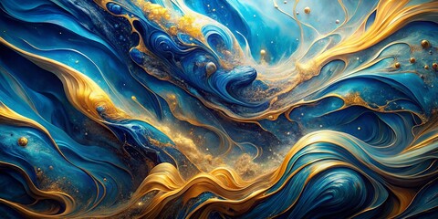 Obraz premium Abstract Symphony of Blue and Gold Where Swirling Hues Dance in a Celestial Tapestry