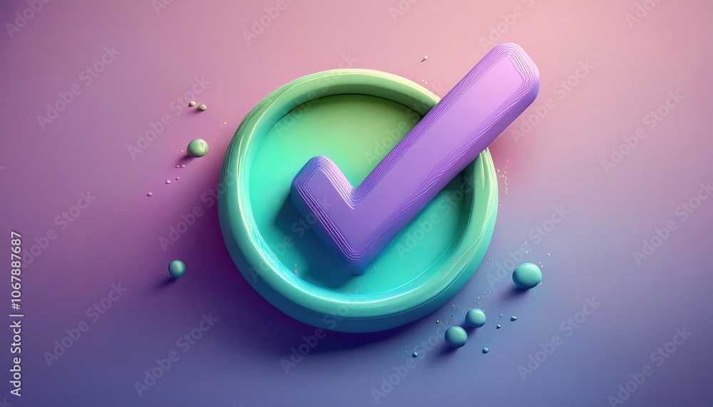 Poster A colorful 3D checkmark inside a circular outline, representing confirmation or approval against a soft gradient background.