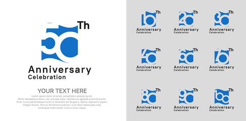 Anniversary logo set vector design, blue and black color for celebration event