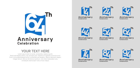 Anniversary logo set vector design, blue and black color for celebration event