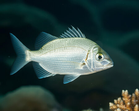 White seabream and rock in background Mediterranean sea background
