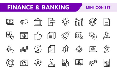 Finance Management Icon Set. Professional and sleek icons for budgeting, expense tracking, and investment management, ideal for finance apps, tools, and platforms.