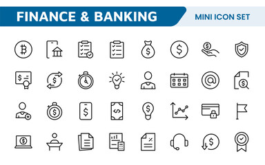 Finance Management Icon Set. Professional and sleek icons for budgeting, expense tracking, and investment management, ideal for finance apps, tools, and platforms.