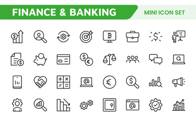 Finance Management Icon Set. Professional and sleek icons for budgeting, expense tracking, and investment management, ideal for finance apps, tools, and platforms.