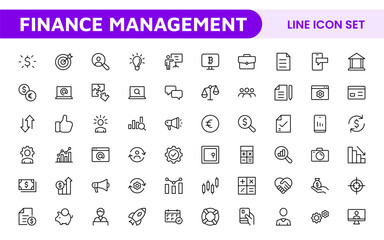 Finance Management Icon Set. Professional and sleek icons for budgeting, expense tracking, and investment management, ideal for finance apps, tools, and platforms.