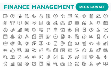 Finance Management Icon Set. Professional and sleek icons for budgeting, expense tracking, and investment management, ideal for finance apps, tools, and platforms.