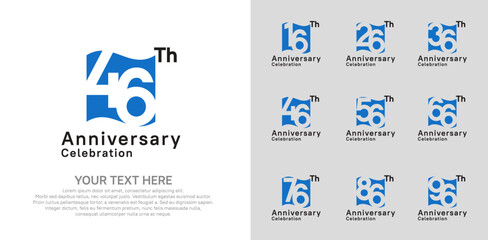 Anniversary logo set vector design, blue and black color for celebration event