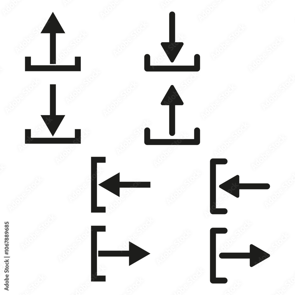 Poster arrow icon set. vertical and horizontal arrows. geometric vector shapes. simple direction symbols.