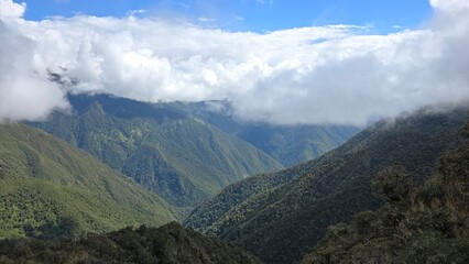 Fototapeta premium Cloudscape of the Andes Mountains landscape. Scenery views of the Andes Mountain range in Peru.