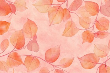 Fototapeta premium Vintage minimalist foliage pattern featuring light orange leaves on a soft pink background for stylish home decor and stationery