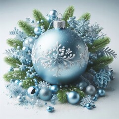 blue Christmas ball isolated on a white background with a shiny gold finish, decorated for the holiday season, perfect for tree ornaments