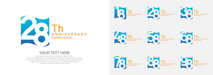 Anniversary logo set vector design, blue and orange color for celebration event