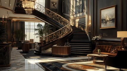 Grand Staircase in an Elegant Lobby