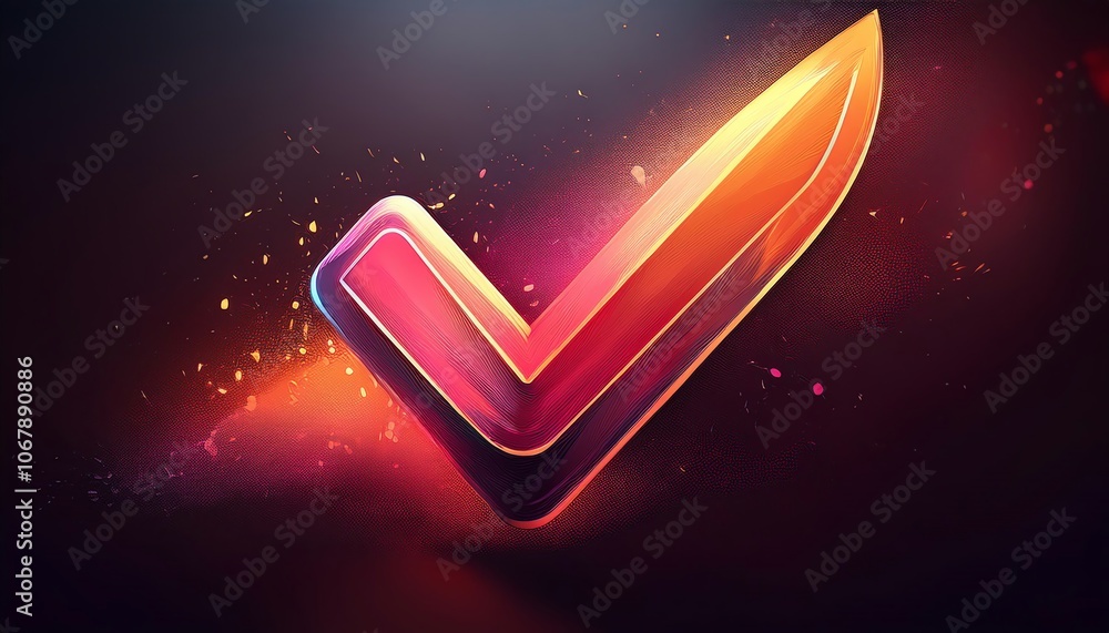 Poster a vibrant check mark design, radiating colors and dynamic particles, symbolizes approval and complet