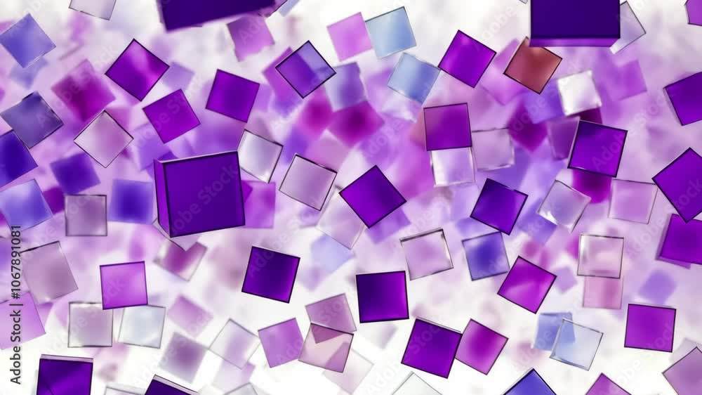 Aufkleber purple squares fall against a white background, creating a colorful abstract pattern