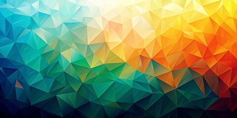 Obraz premium Abstract Geometric Pattern of Interlocking Triangles in Vibrant Hues of Teal, Green, Yellow, and Orange