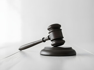 a wooden judgement gavel and soundboard close up view isolated on white background	