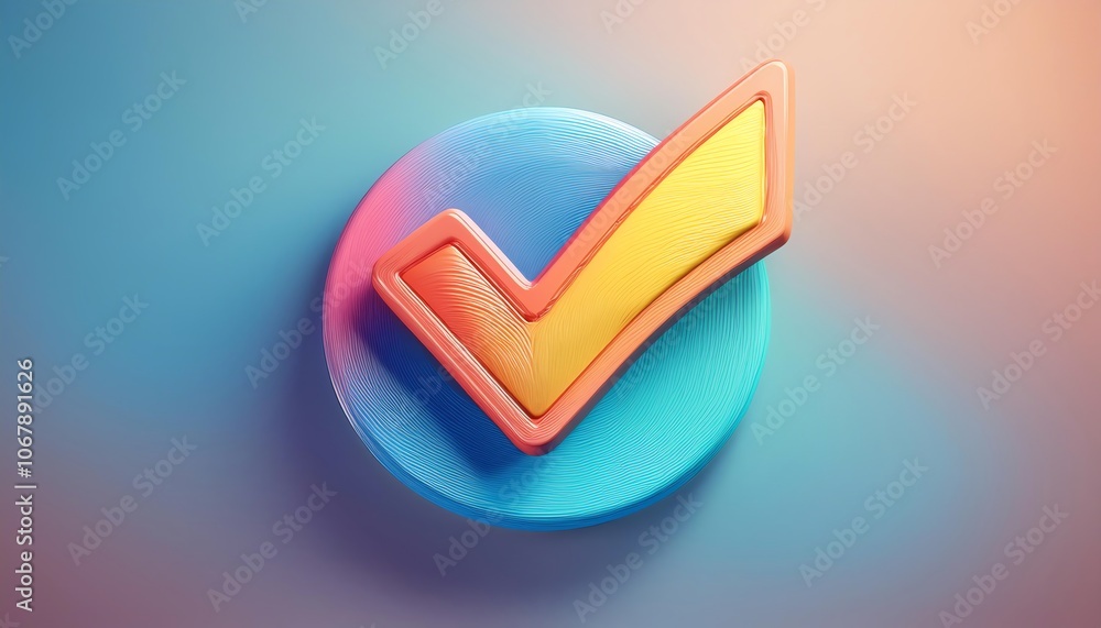 Poster a colorful, stylized checkmark icon on a circular background, symbolizing approval or completion in 