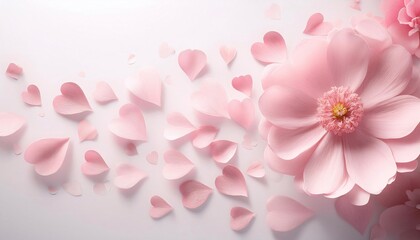 Obraz premium A pink flower petals background pink heart shapes design for Valentine