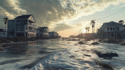 A coastal community rebuilding after being devastated by a storm hurricane