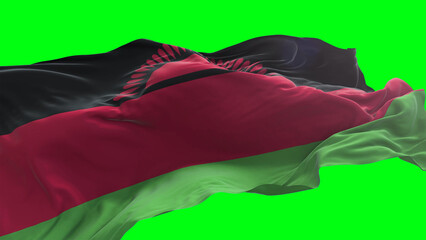 Malawi flag - 3D realistic waving flag on green screen background for chroma key