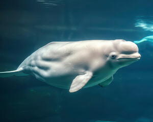 Fototapeta premium The beluga whale or white whale, is a fascinating creature of the Arctic and sub-Arctic seas. They are known for their snowy white color and their wide range of vocalization, earning