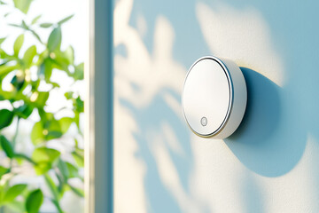Thermostat control wheel in a smart home. AI or artificial intelligence in home comfort control concept