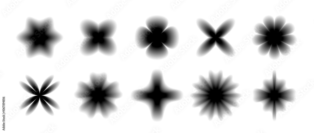 Aufkleber black smooth blurred gradient form set. grunge blurry aura shape collection. fading abstract element