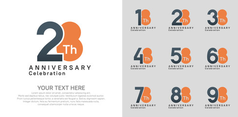 Anniversary logo set vector design, black and orange color for celebration event