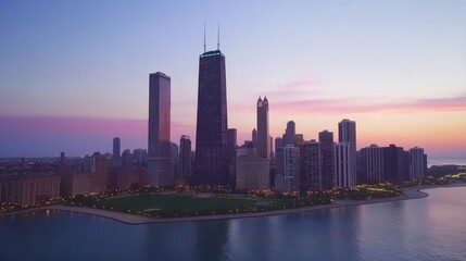 Fototapeta premium Chicago Skyline at Dusk with Beautiful Colors
