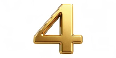 Fototapeta premium Polished golden number four with clipping path, gold, shiny, polished, object, number, 4, isolated, metallic, design