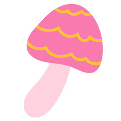 Cute illustration of pink mushroom for decoration, vegetable, autumn elements, nature, garden, blossom, floral print, flower, plants, tree, patches, brooch, healthy ingredients, vegan, camping, soil