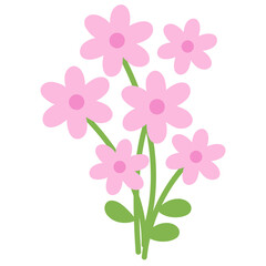 Illustration of pink flowers and green leaves for plants, tree, floral bouquet, nature, garden, cute patches, brooch, sticker, logo, icon, blossom, blooming, picnic, backyard, park, spring, summer