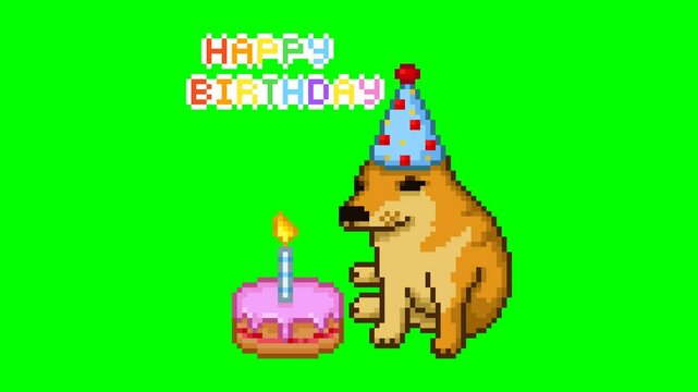 Happy birthday dog, ​​meme animation pixel art