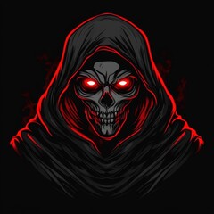 Grim reaper head portrait. Digital art painting drawing. Halloween theme poster.