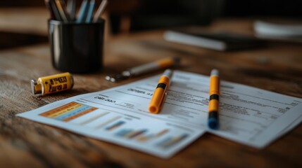 Office Workspace with Documents and Writing Tools