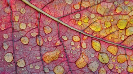 Fototapeta premium Close-up of a colorful leaf with water droplets