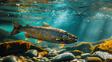 Salmon Swimming Underwater