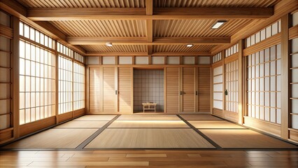 Empty wooden room with Muji style interior, cleaning japandi room design, muji, style, empty, wooden, room, cleaning