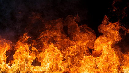 Fire flames on black background. Abstract blaze fire flame texture for banner background. Fire flames on black background. Fire flame texture.