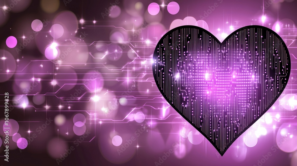 Poster digital heart design with glowing lights and circuit patterns