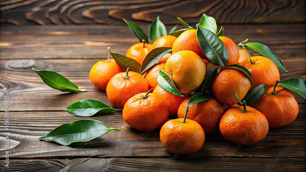 Wall mural Fresh mandarines on a wooden table , citrus, fruit, healthy, organic, vitamin C, orange, ripe, juicy, sweet, peel